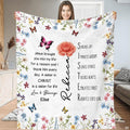 Wildflower meadow butterfly carnation blanket displayed indoors.