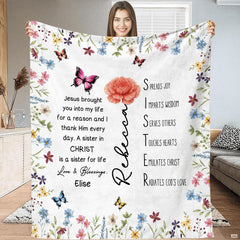 Wildflower meadow butterfly carnation blanket displayed indoors.