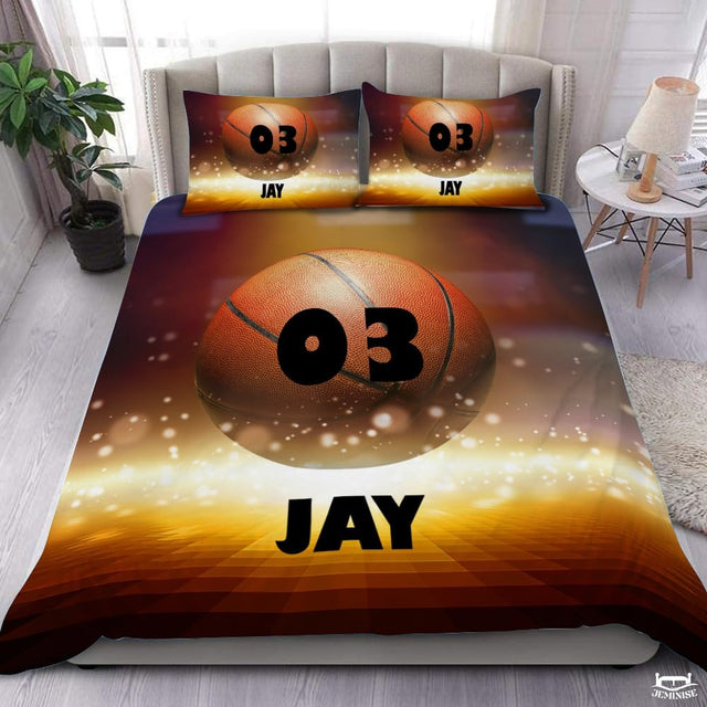 Personalized Basketball Glowing Light Burst Comforter with Name and Number