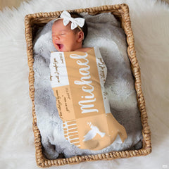 Peace dove honey peach gingham blanket draped on modern armchair