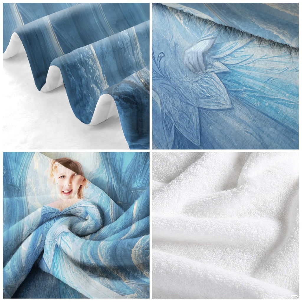 Close view of snowflake dress and crystalline pillars on blanket