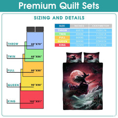 Witch and gothic castle bedding sizing infographic