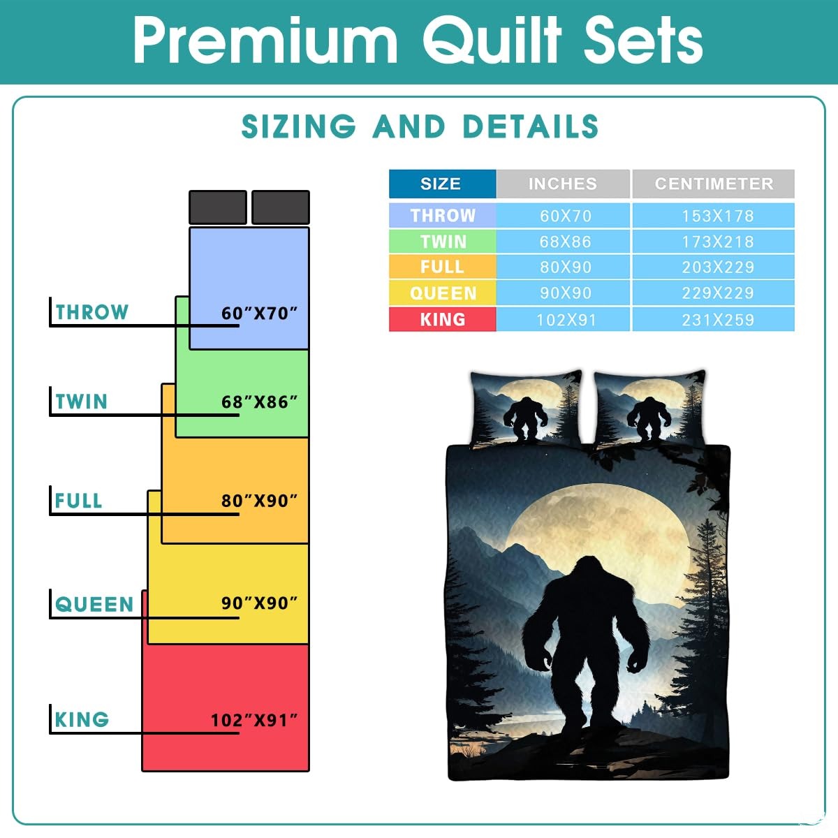 Personalized Bigfoot Silhouette Forest Night Scene Quilt Set