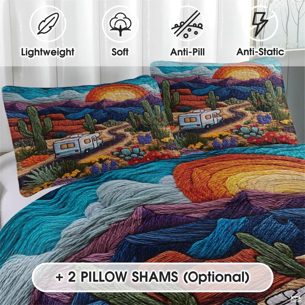 Personalized Colorful Desert RV Sunset Scene Quilt Sets