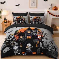 Pamnest Twin Halloween Comforter Set with Sheets, 5 Pieces Castle Bedding