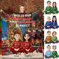 Couple Christmas fireplace holiday hearth blanket showing festive tree and mantel scene view 1