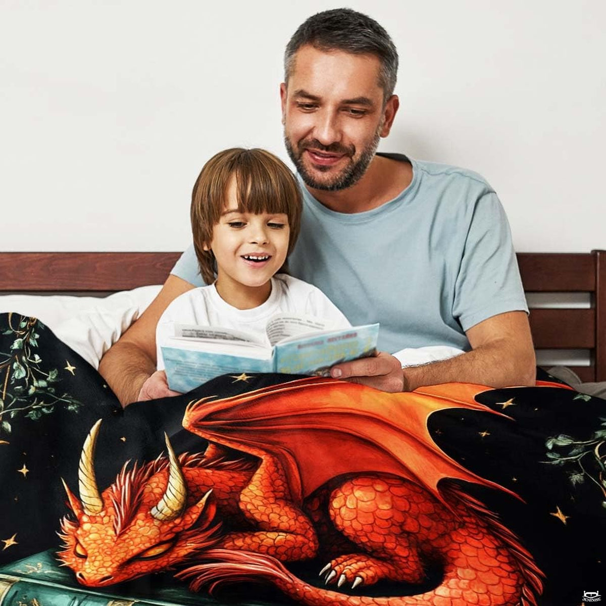 Sleeping dragon artwork blanket folded on reading room armchair