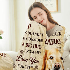 Close up detail of edge stitching and print clarity on a dog memorial blanket