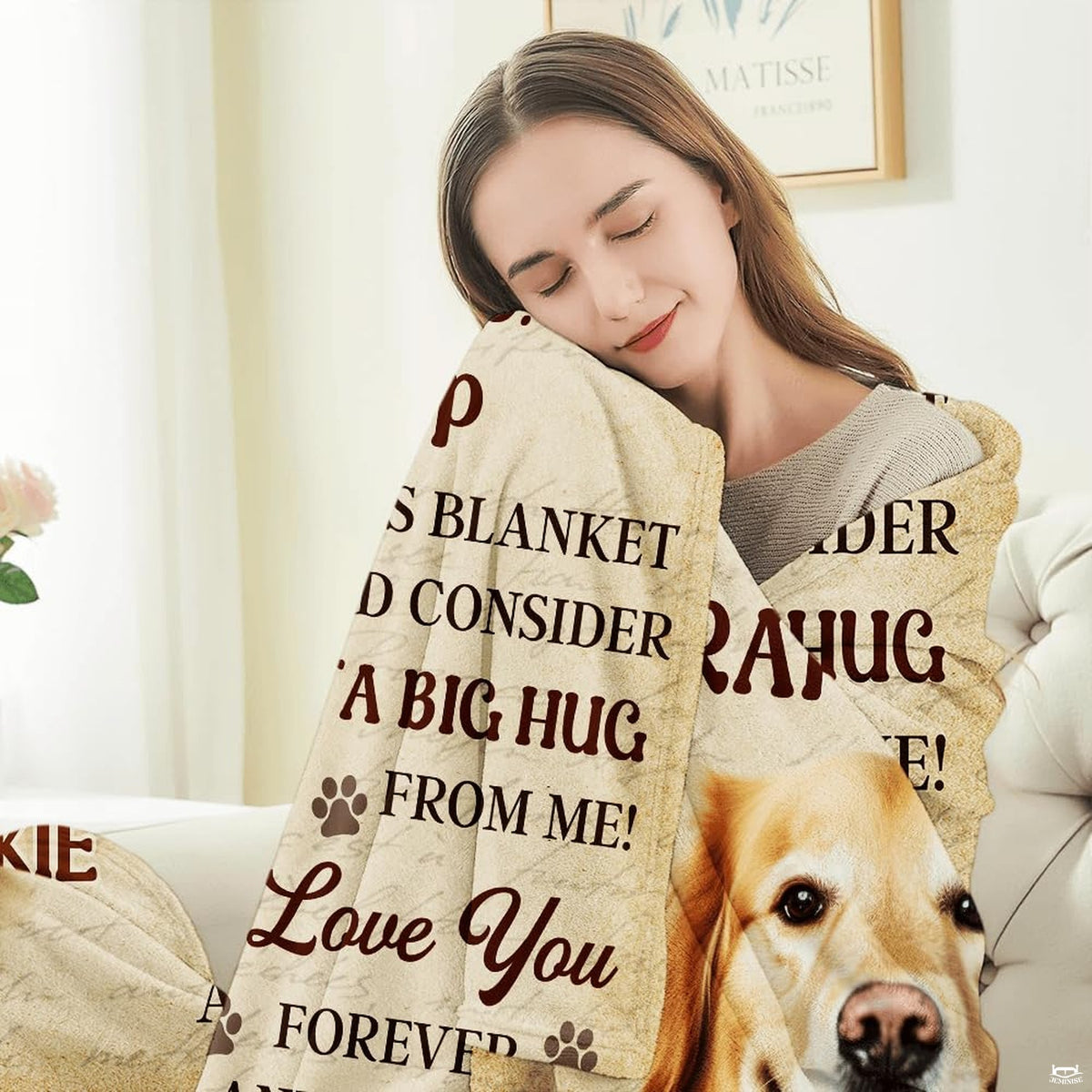 Close up detail of edge stitching and print clarity on a dog memorial blanket