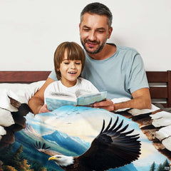 Flying bald eagle waterfall mountain throw blanket perspective 2 detailing eagle wings and landscape