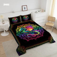 Jeminise Colorful Dragon Comforter Set, Fantasy Gradient Bedding