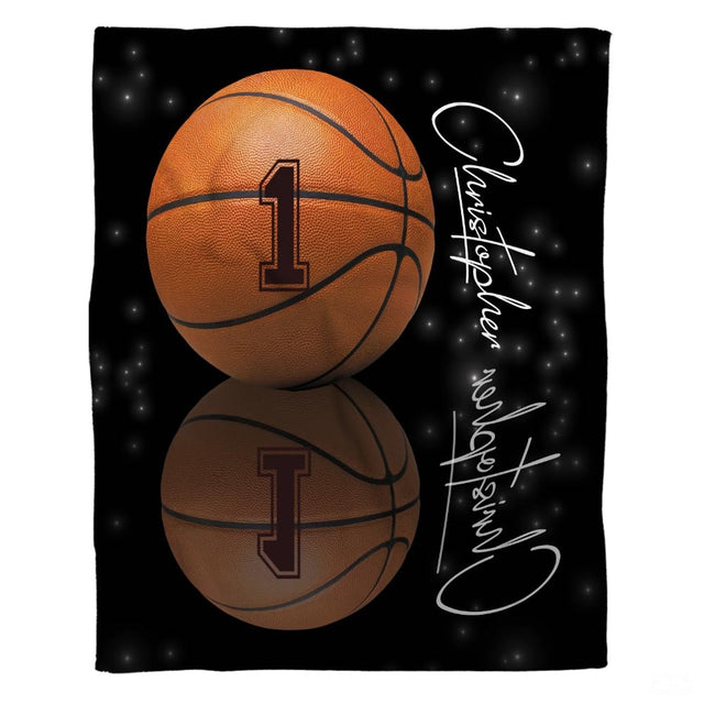 Personalized Basketball with Reflection Blanket with Name and Number