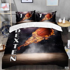 Personalized Basketball Flames Flying Over Comforter with Name and Number