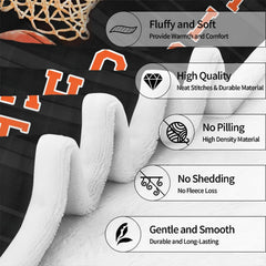 Basketball hoop sports throw blanket view 7 highlighting textured basketball and woven net graphics