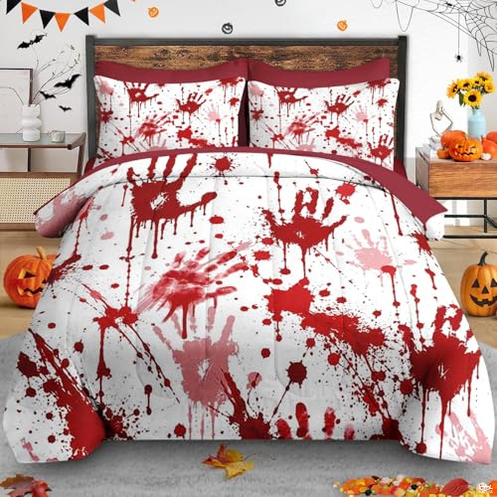 Pamnest Twin Halloween Comforter Set with Sheets, 5 Pieces Bloody Bedding