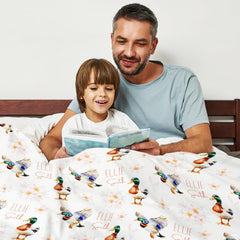 Mallard ducks pastel floral pattern throw blanket view 3 detailing watercolor drakes and flowers