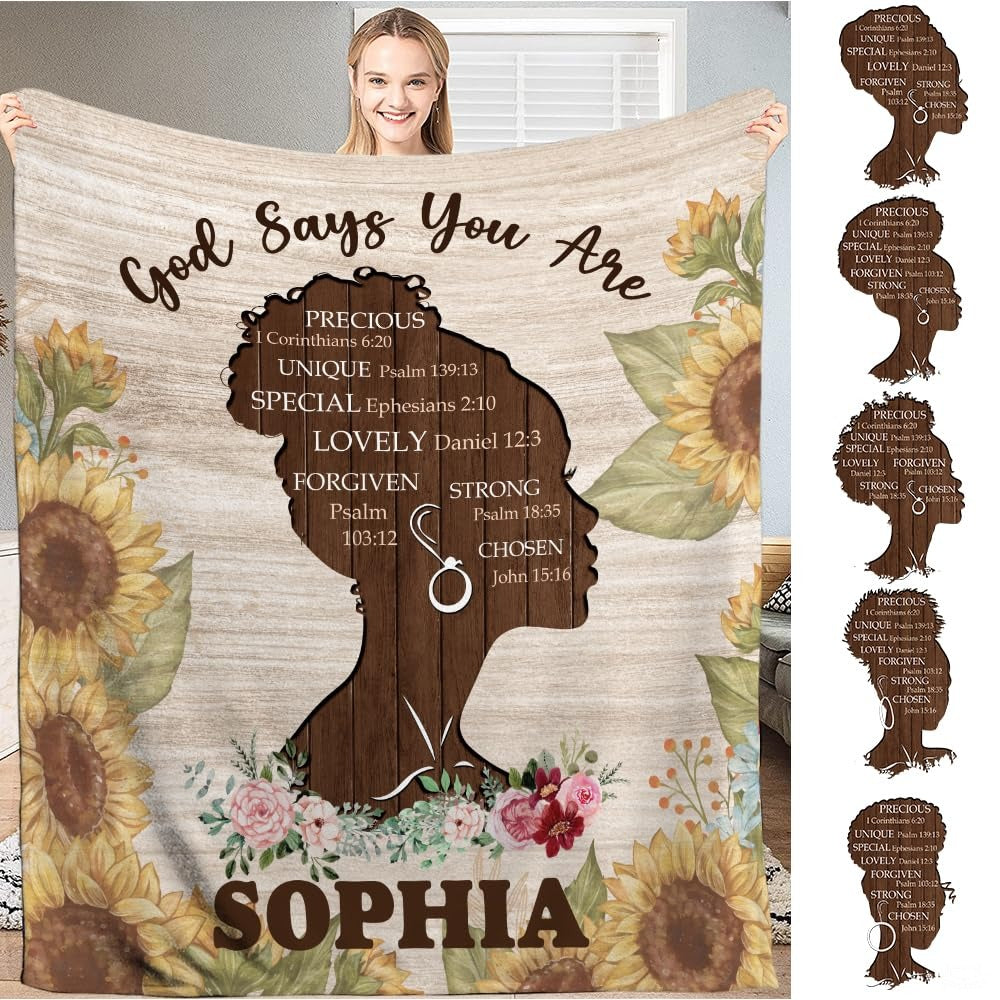Personalized Sunflower God Says You Are Throw Blanket, Lightweight