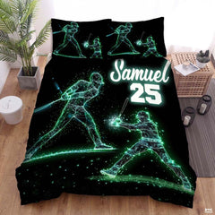 Personalized Baseball Bedding Full Size Flag Custom Name Duvet Cover Set Sport Decor Sports Comforter Bed Set (Batter & Catcher)