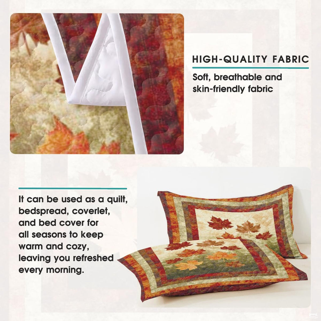 Coordinated pillow sham displaying expressive autumn foliage graphics from the bedding set