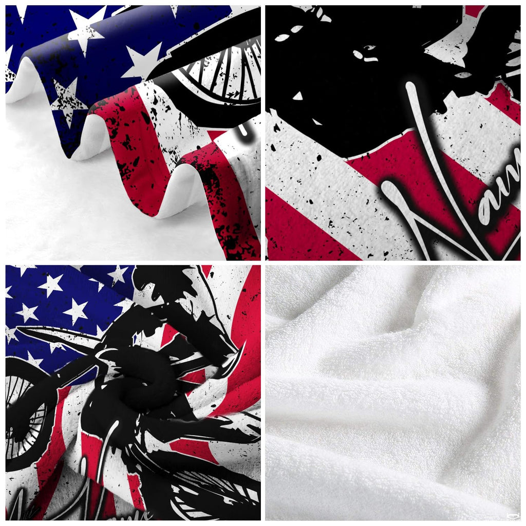 Dirt bike rider silhouette jumping over distressed American flag stars and stripes, view 5.