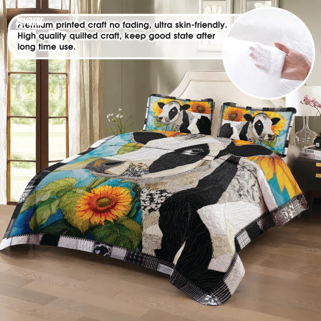 Jeminise Cat Farmhouse Quilt Set, Cozy Animal Bedding