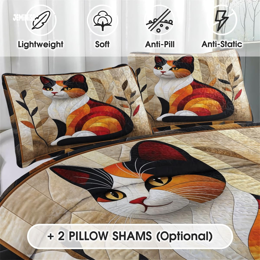 Jeminise Cat Farmhouse Quilt Set, Cozy Animal Bedding