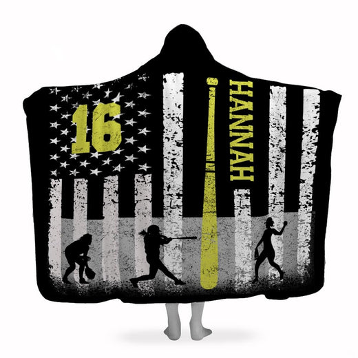 American flag softball player silhouettes graphic blanket front view