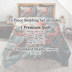 Full room setting featuring crimson cardinal bedding as the centerpiece of a nature inspired bedroom