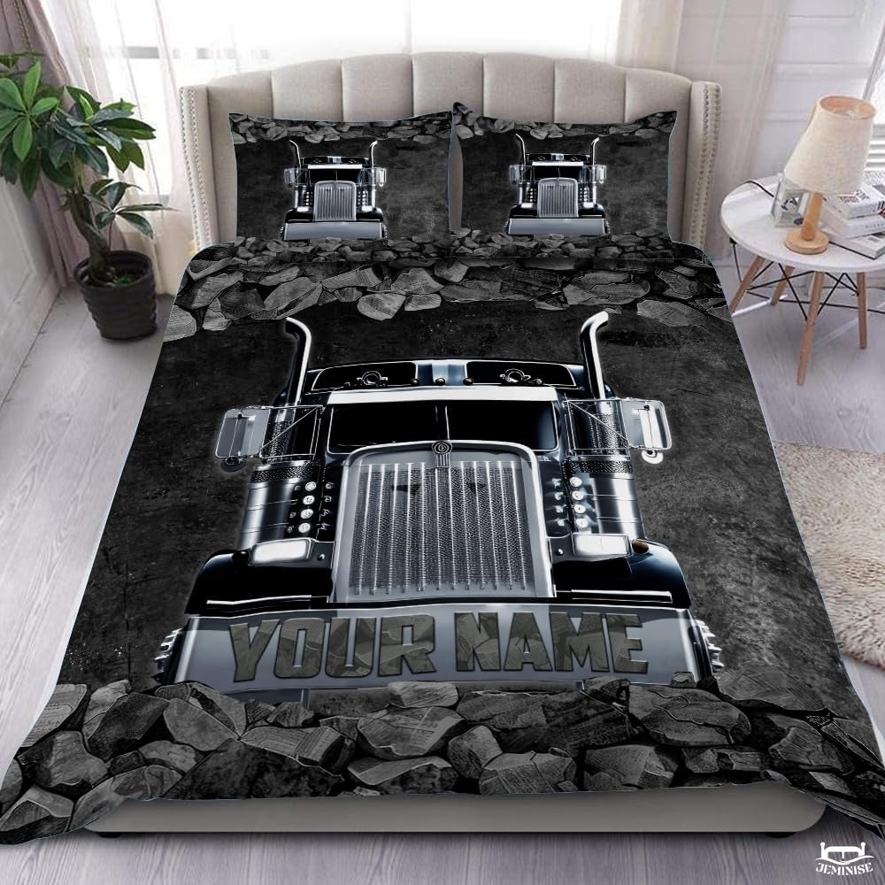 Custom Trucking Semi Truck Breaking Through Stone Wall Comforter design 2