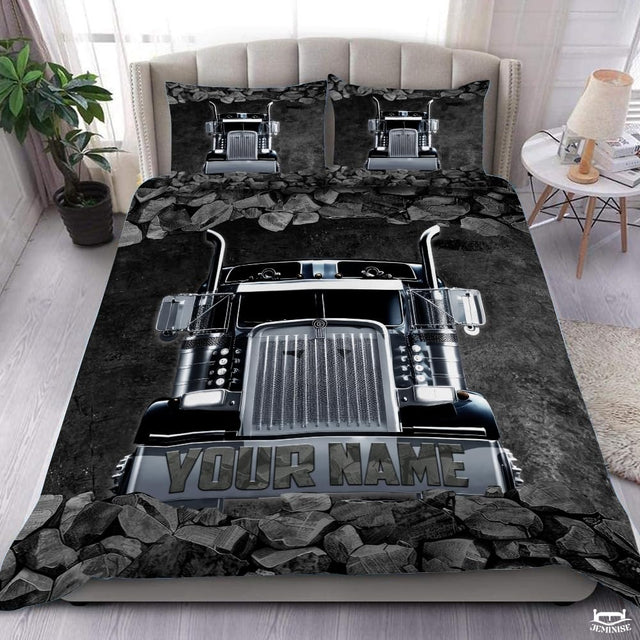 Custom Trucking Semi Truck Breaking Through Stone Wall Comforter design 2
