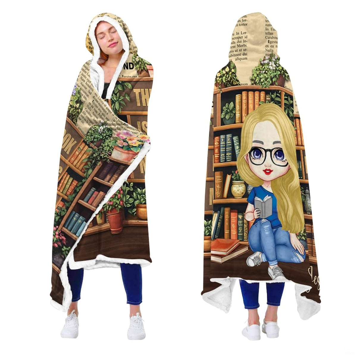 Book lover girl artwork blanket folded on reading room armchair