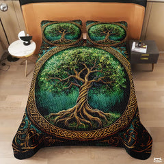 Celtic Mythology Tree of Life Quilt Set With Celtic Knotwork Border