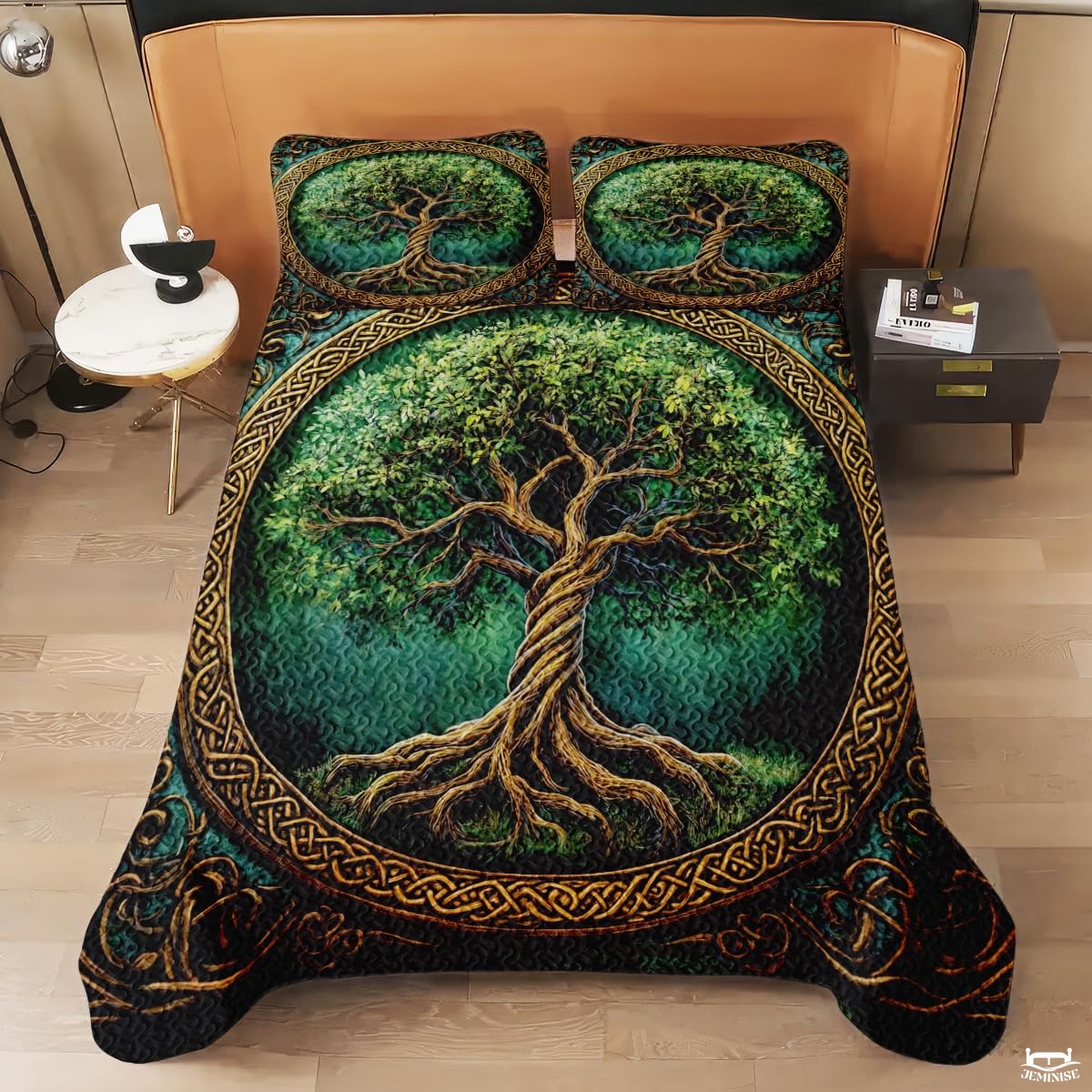 Celtic Mythology Tree of Life Quilt Set With Celtic Knotwork Border
