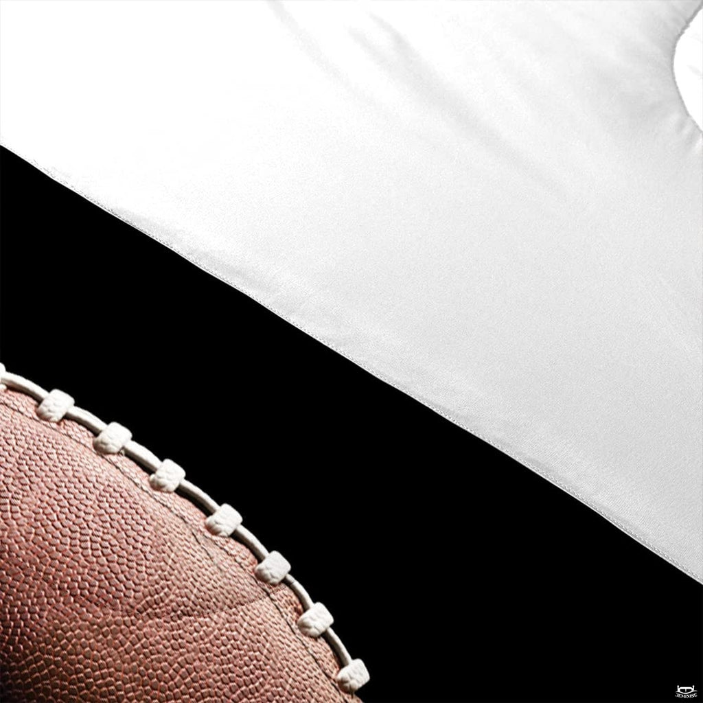 Matching pillow sham detail for varsity football bedding set displaying arched ball graphics in bedroom setting