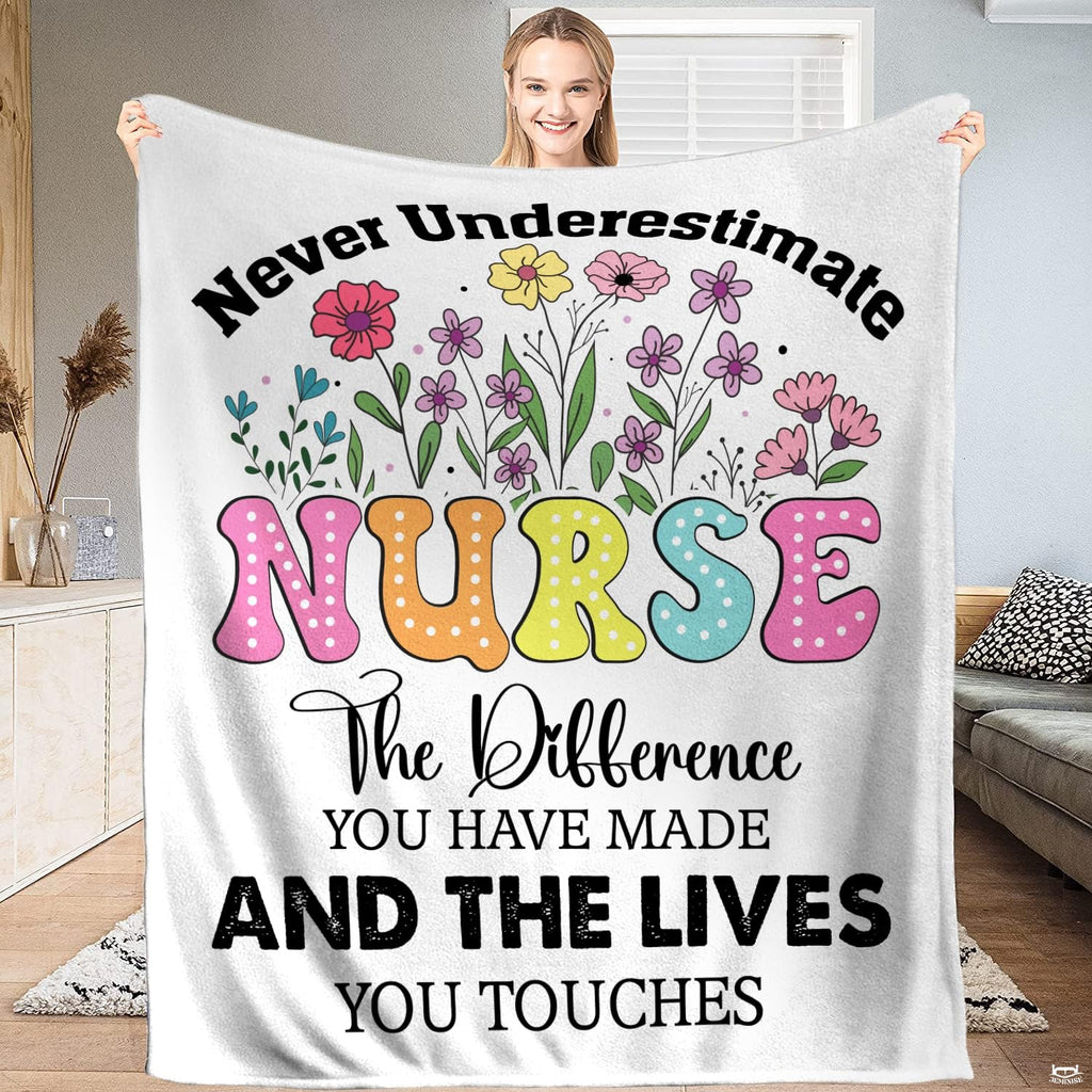 Wildflower bouquet bedding set displaying retro bubbly lettering and colorful garden blossoms.