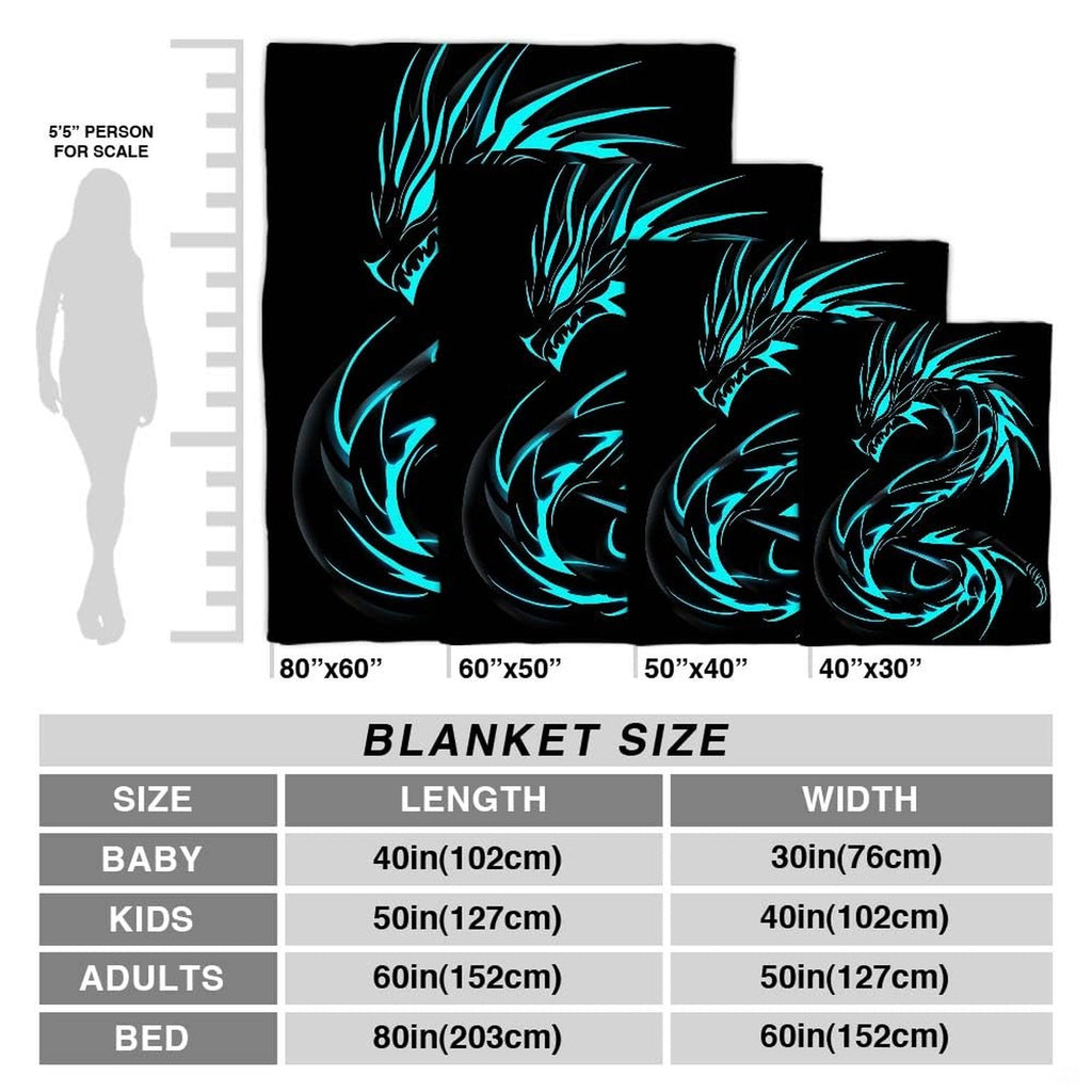 Close up macro view of electric cyan dragon throw blanket highlighting fabric texture and glowing neon dye tones