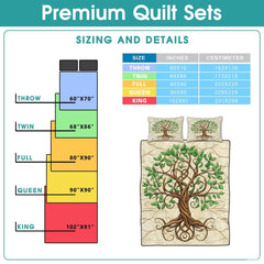 Nature and Mythology Tree of Life Quilt Set With Twisted Tree Trunk