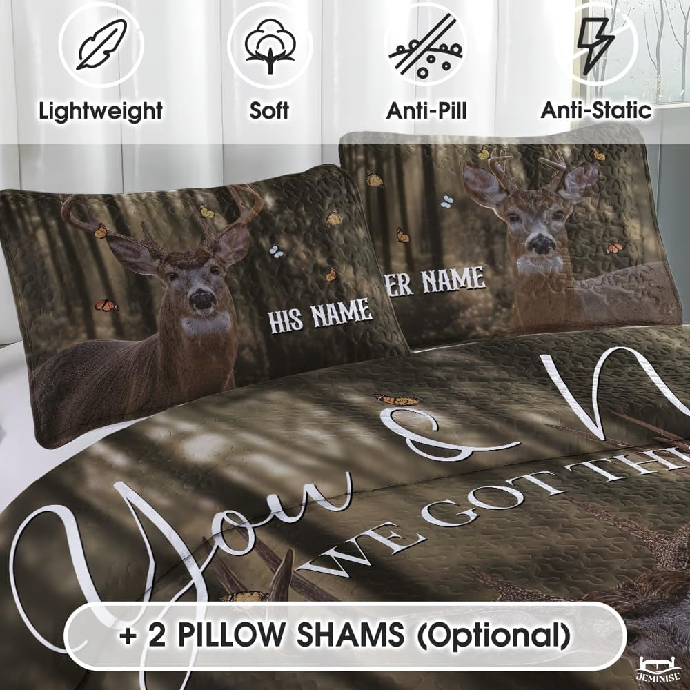 Personalized Wildlife Deer Couple in Forest Comforter