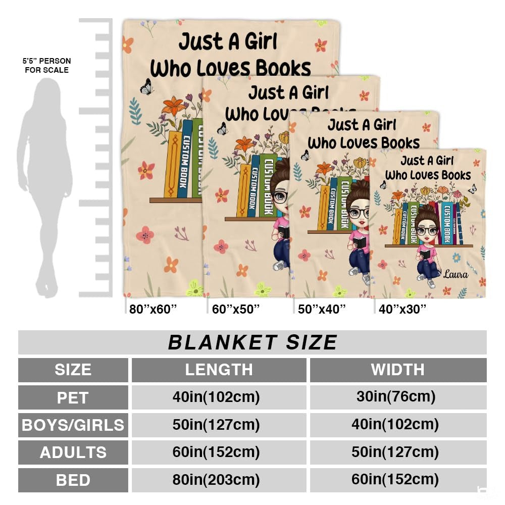 Personalized Girl in Glasses Reading Book Throw Blanket - Book Lover