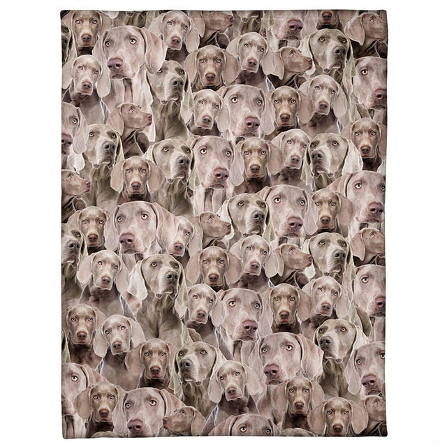 Weimaraner dog breed blanket featuring an all-over photo collage pattern.