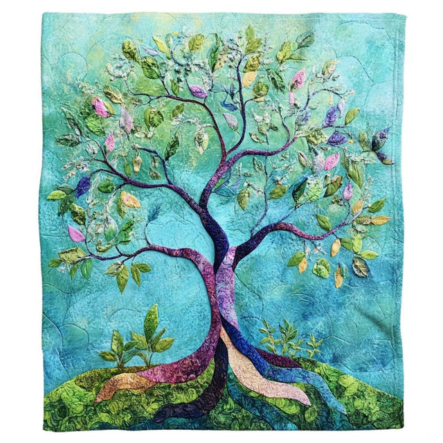 Batik mosaic tree of life throw blanket draped over sofa in sunny living room