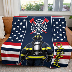 Overhead display showing full responder tribute composition with flag motif on Blanket.