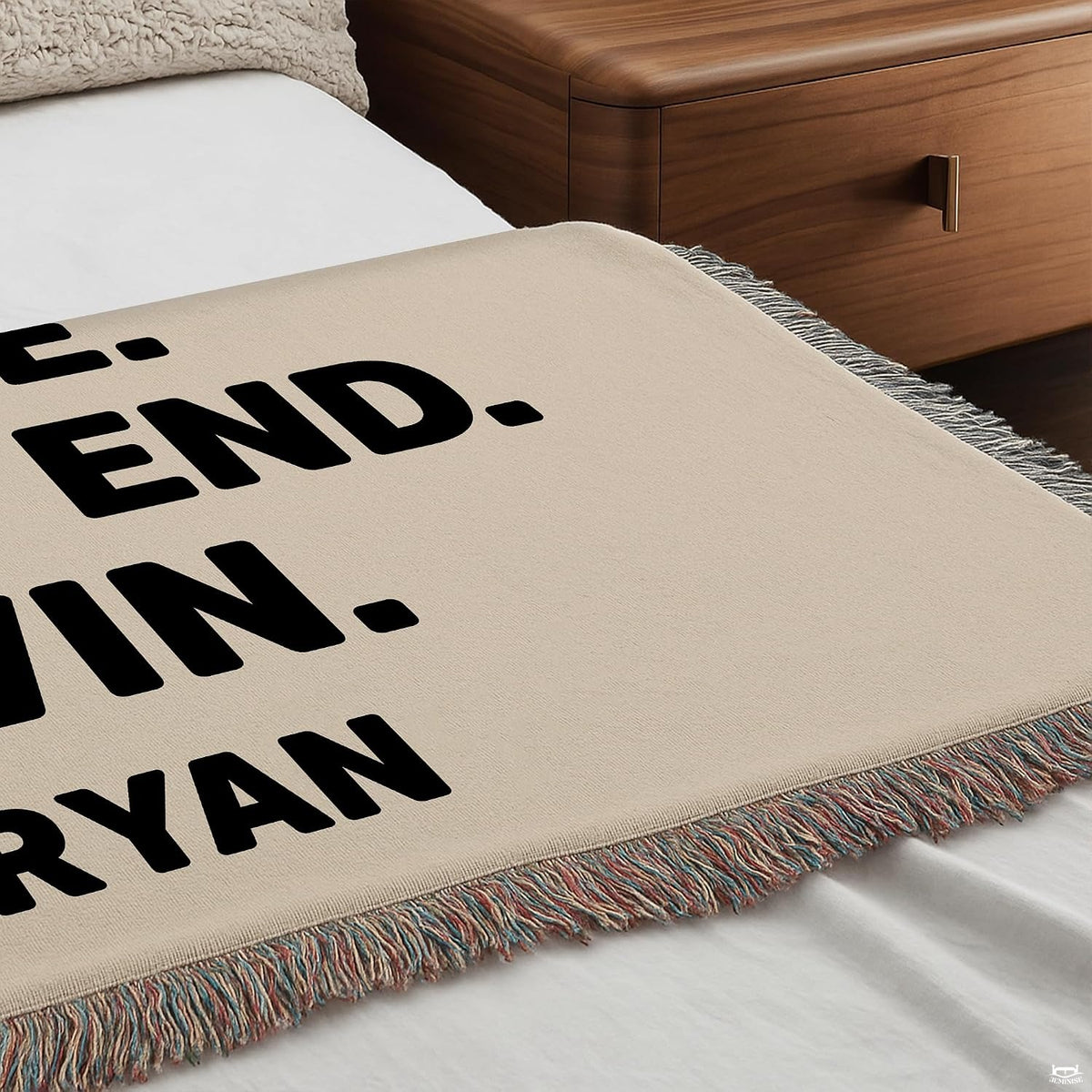 Outdoor patio seating area displaying the minimalist couple love quote throw blanket
