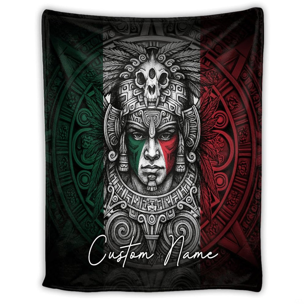 Artistic Mexican flag bedding set with bold warrior aesthetics in a modern bedroom.