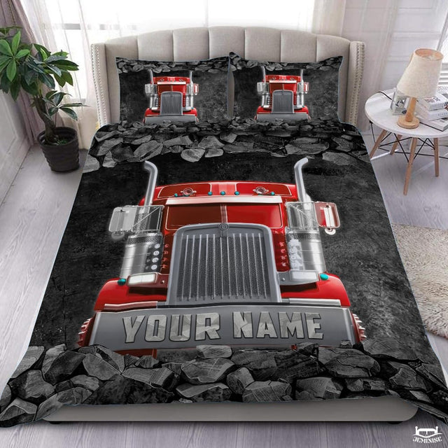 Custom Trucking Semi Truck Breaking Through Stone Wall Comforter design 1