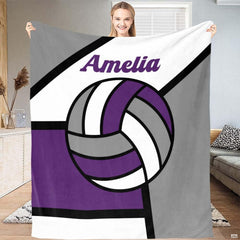 Modern geometric volleyball sports throw blanket view 2 showing stylized volleyball and clean color blocking
