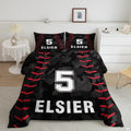 Raspberry red baseball helmet graphic sports bedding set displayed neatly on a bed in a modern youth bedroom
