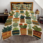 Personalized Vibrant Potted Cactus Quilt Set, Machine Washa - Design 3