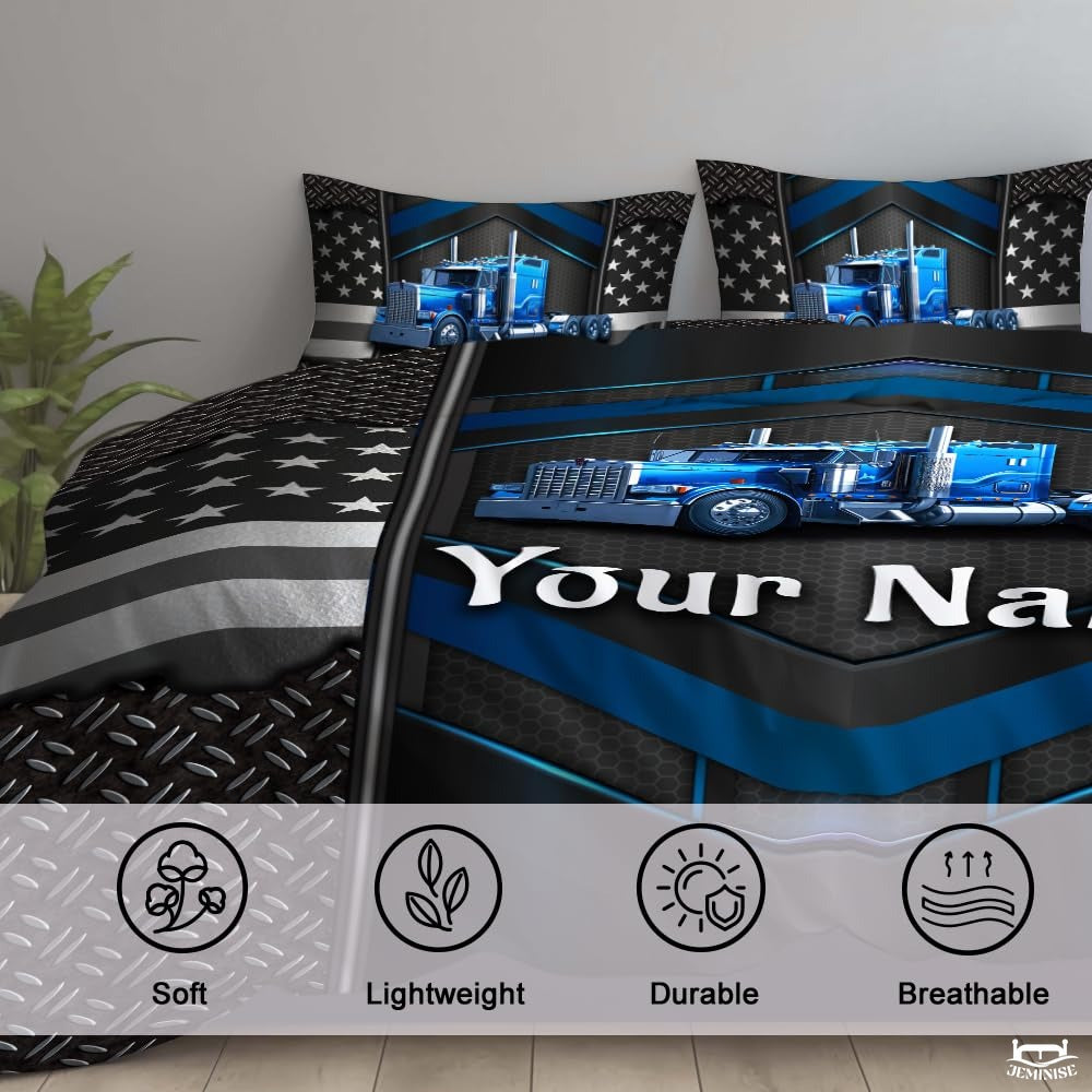 Custom Trucking Semi Truck Centered on Chevron Background Comforter