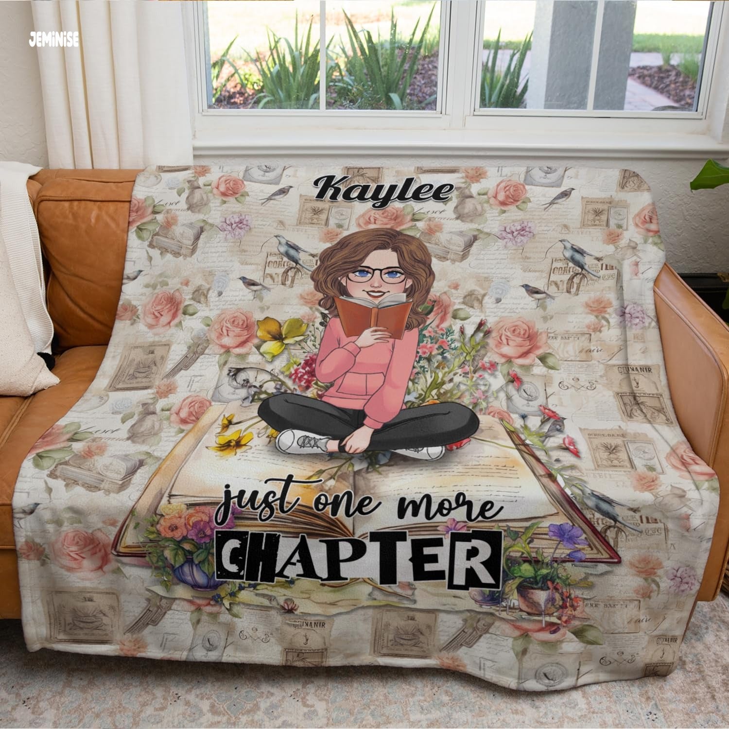 Jeminise Customized Reading Blanket for Book Lovers, Personalized Daughter Gift
